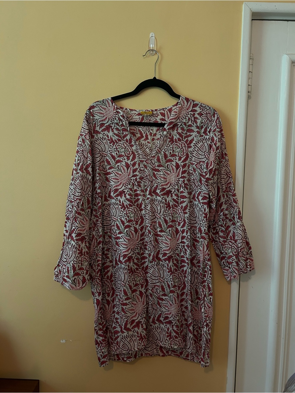 Floral Boho Tunic Dress in Maroon and White